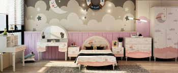 Moon in cloudy sky Bedroom Set (Pink)