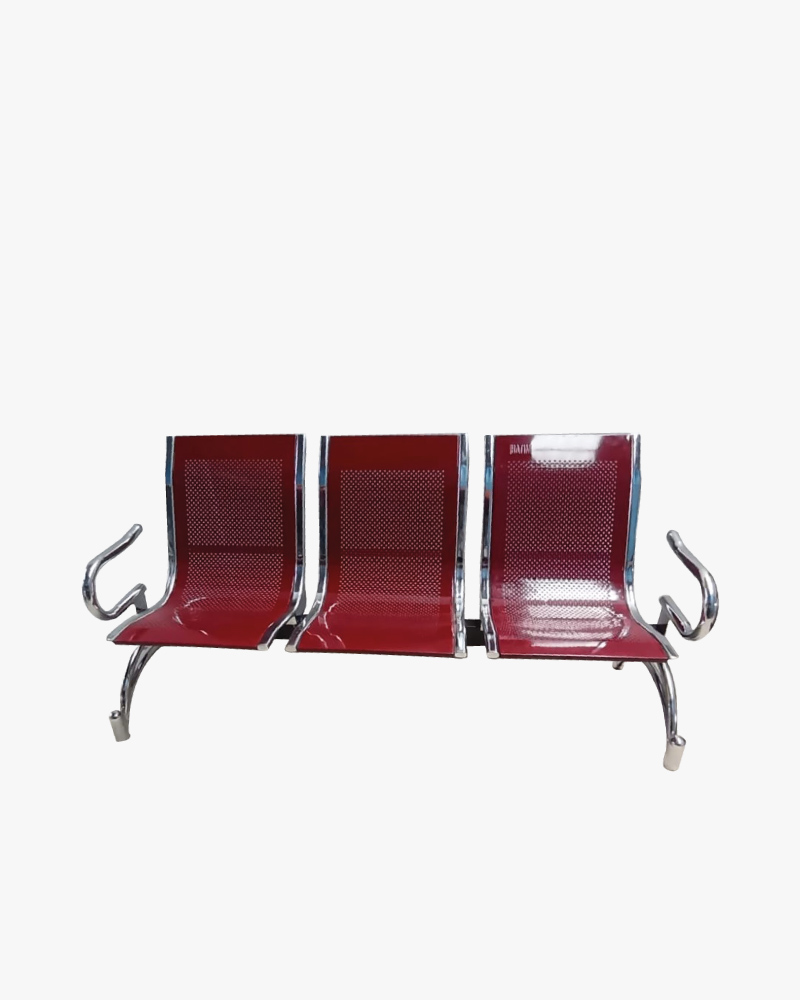 Waiting Chair 3 Seater-HCFW-204 (Border Chrome) (Maroon)