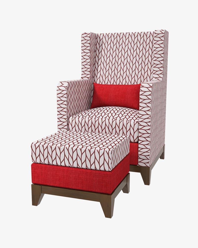 Wooden Lounge Chair-HSSC-334 With Footrest (Red)