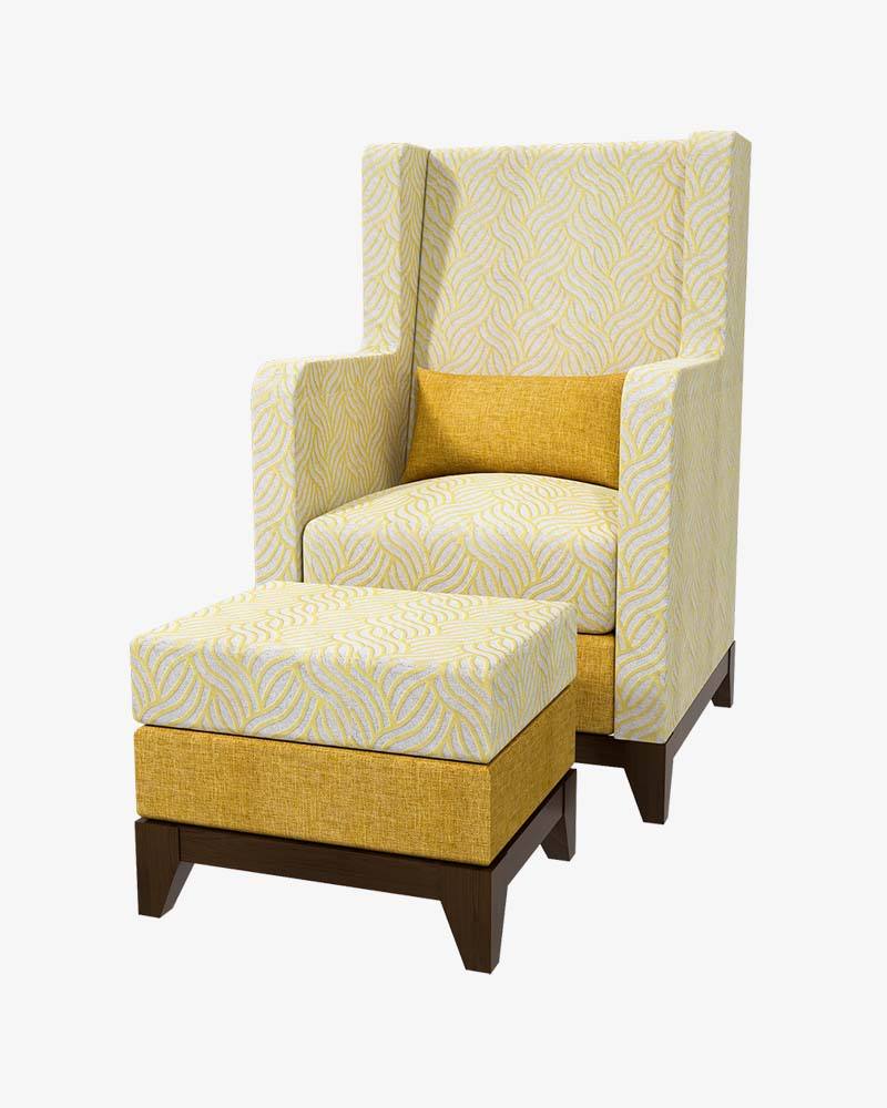 Wooden Lounge Chair-HSSC-334 With Footrest (Yellow)